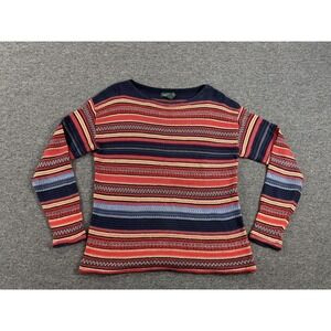 Ralph Lauren Sweater Womens Large Red Stripe Aztec Linen Blend Boat Neck